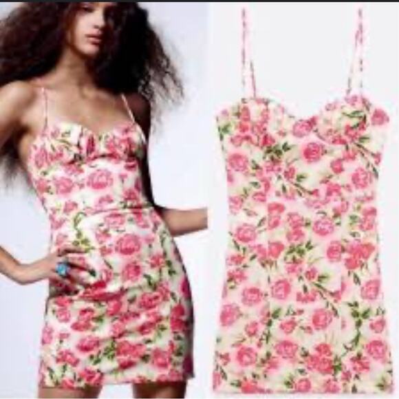 Zara Red and Pink Spaghetti Strap Corset Mini Dress - Picture 9 of 12